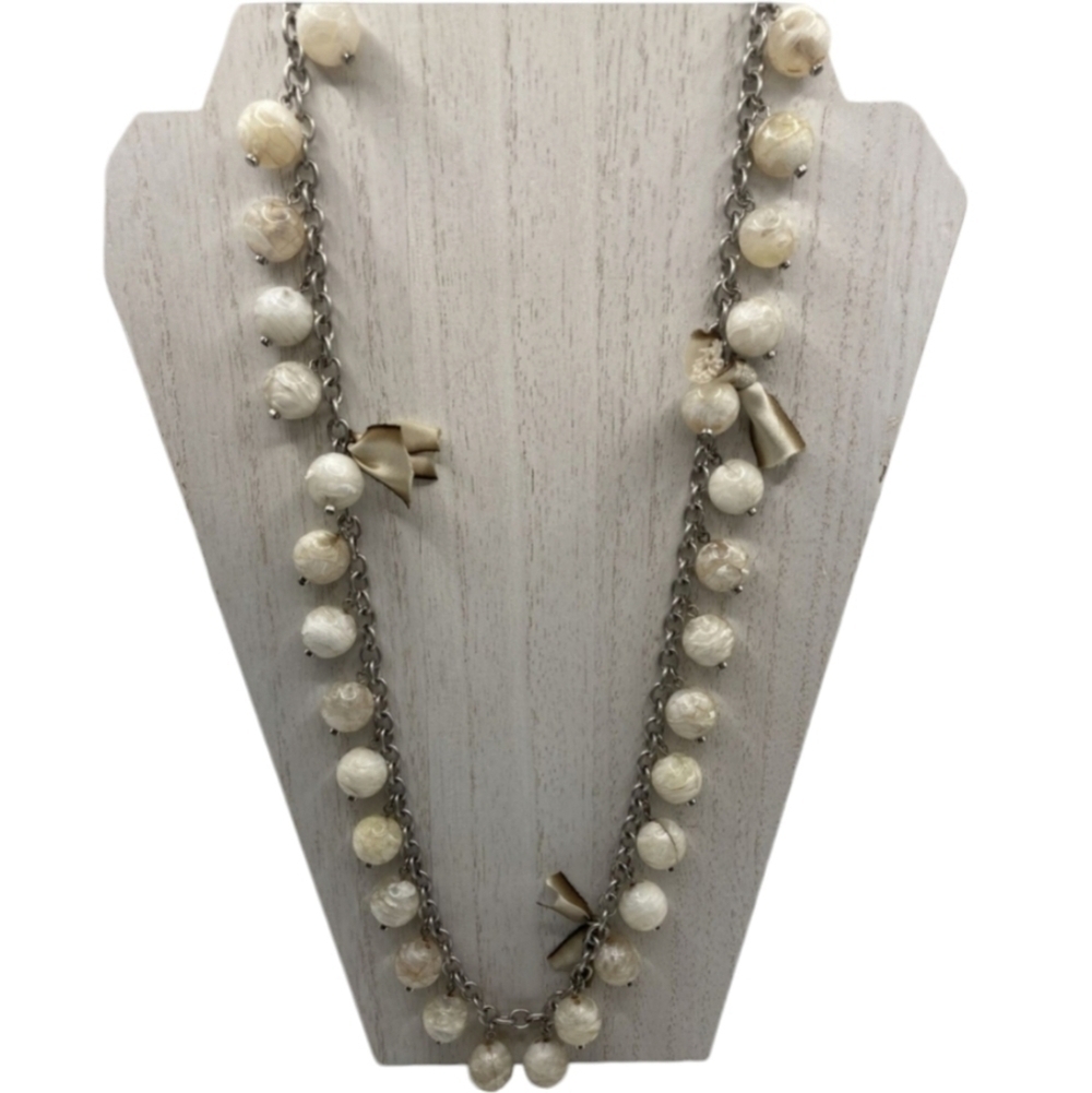 Loft marble bead and ribbon bow long necklace 32" chain link